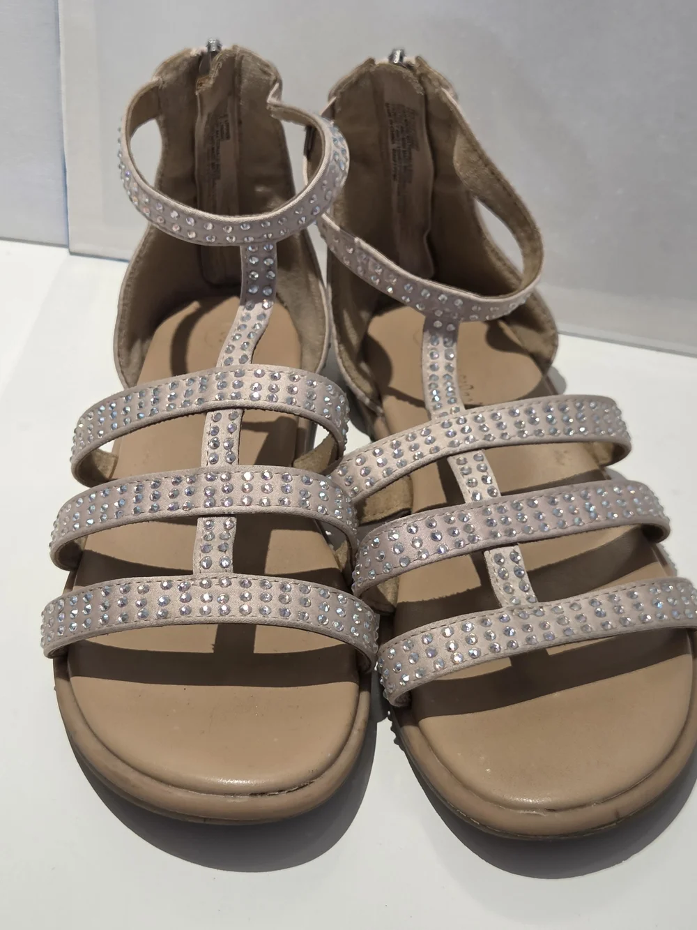 Cat and Jack Girl's Sandals Size 3 Strappy Gladiator Zipper Heel Rhinestones